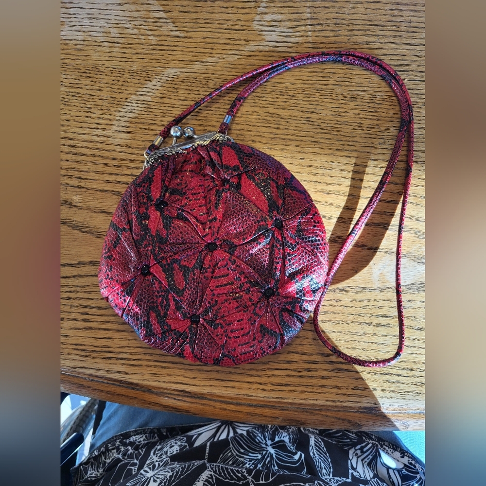 Vintage 80's Quilted Red Python Crossbody Purse